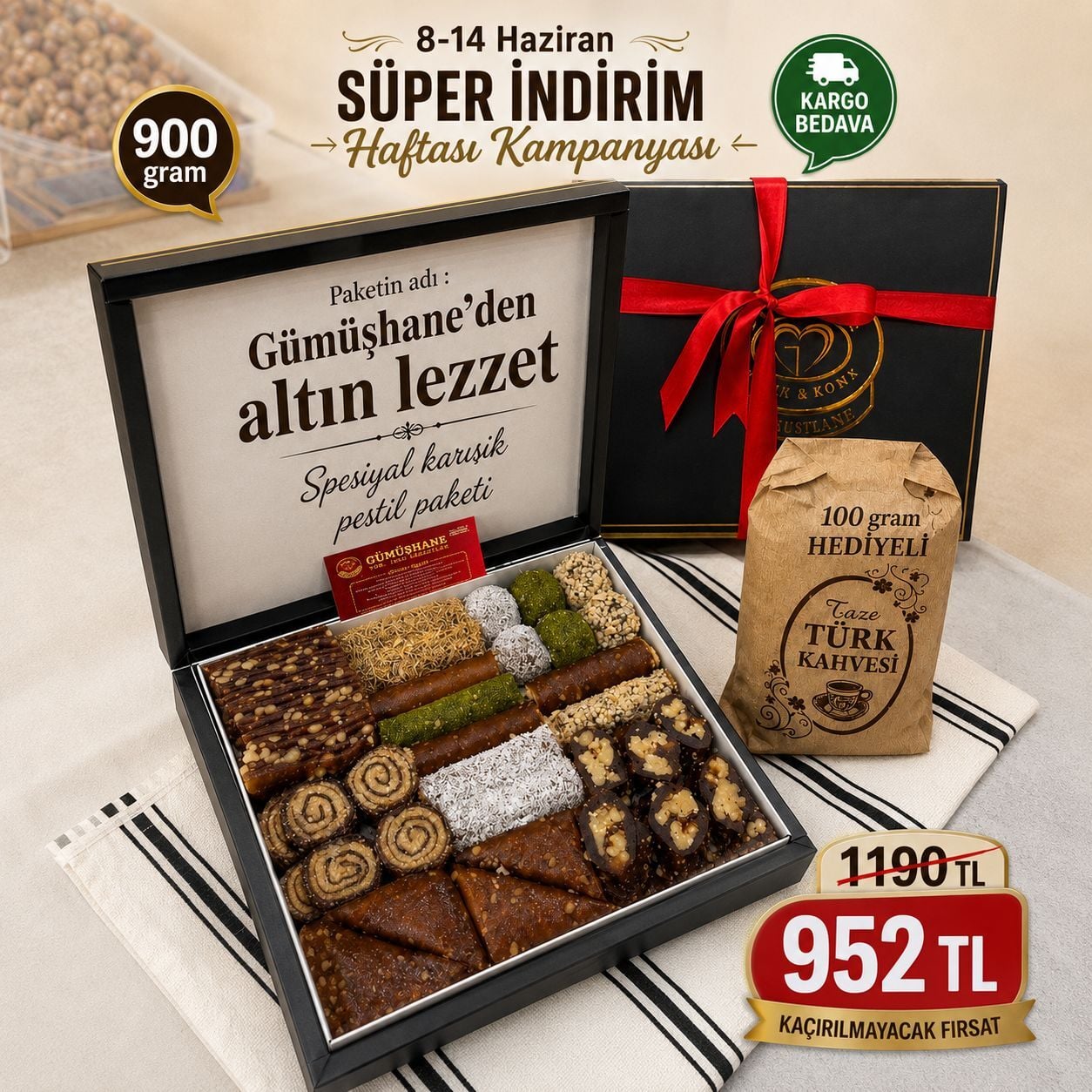 900Gr Altın Lezzet Paketi + 100Gr Türk Kahvesi Hediyeli(KARGO BEDAVA)